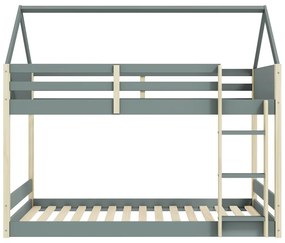 Pat pentru copii în culoare naturală/verde prăfuit de tip casă/supraetajat cu somieră 90x190 cm Valka – Marckeric