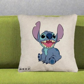 Perna Personalizata Stitch Zambitor, 40x40 cm, Bej Canapea, Husa Detasabila, Perna Inclusa, BEKZ®