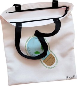 Sacosa de Panza pentru Cumparaturi, Geanta Tote, model Think Green, Cu fermoar, 38x34.5 cm, Alba, BEKZ®