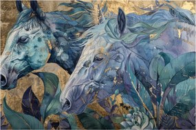 Tablou - Cai cu fundal auriu (90x60 cm)