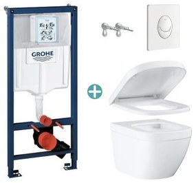 Set rezervor Grohe Rapid SL cu clapeta Skate Air alba si vas wc Grohe Euro Ceramic Compact Triple Vortex capac soft close