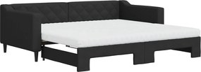 vidaXL Pat de zi cu extensie și saltele, negru, 90x190 cm, textil