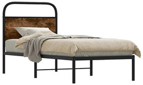 vidaXL Cadru de pat fără saltea 75x190cm stejar afumat lemn prelucrat