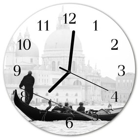 Ceas de perete din sticla rotund Veneția barca orașului Black &amp; White