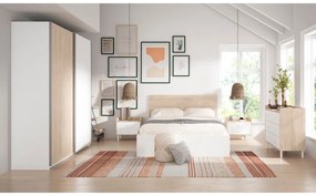 Pat matrimonial alb/cu aspect de lemn de stejar cu spațiu de depozitare 140x190 cm Sahara – Marckeric