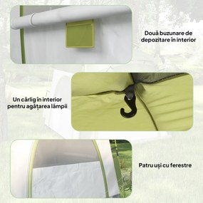 Outsunny Cort pentru Camping cu 2 Locuri, Cort cu Ușă, 3 Ferestre cu Plasă și Geantă pentru Transport, 240x240x199 cm, Verde | Aosom Romania