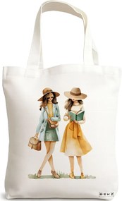 Sacosa de Panza pentru Cumparaturi, Geanta Tote, model The bookie girl 29 38 x 34.5 cm, Alba, BEKZ®