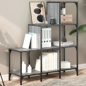 vidaXL Bibliotecă, gri sonoma, 92x30x102 cm, lemn prelucrat/metal
