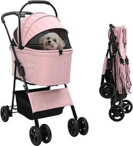 vidaXL Carucior pentru Pisici Pliante Roz 81 x 47 x 99 cm Poliester