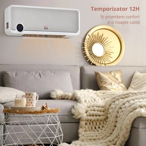 HOMCOM Aerotermă de Perete cu 3 Moduri, Timer 12h și Oscilație 30°, 56x18,5x11,7 cm, Argintiu | Aosom Romania