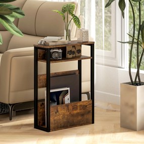 HOMCOM Măsuță de Living în Stil Industrial cu 2 Rafturi, Măsuță Laterală din Lemn și Metal, 46x18x58,5 cm, Maro Rustic | Aosom Romania