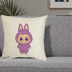Perna Personalizata Labubu Violet Solo, 40x40 cm, Ecru, Husa Detasabila, Perna Inclusa, BEKZ®
