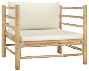 Canapea de gradina cu perne alb crem, bambus 1, Alb, fotoliu