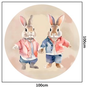 PIPPER. Autocolant circular de perete „Lepuri” mărimea: 60cm