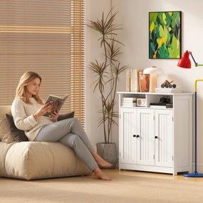 HOMCOM Dulap de Baie Îngust cu 3 Uși 2 Compartimente Deschise Poliță Reglabilă 85x30x85 cm Alb | Aosom Romania