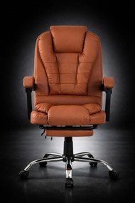 Scaun directorial, Masaj în perna lombară, Suport picioare, Rabatabil, piele PU, Maro Inchis