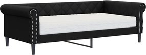 vidaXL Pat de zi cu saltea, negru, 90x200 cm, piele ecologică