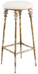 Scaun bar rotund, maro antichizat, din metal, Ø 34x78 cm, stil brocante