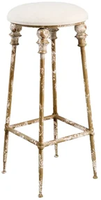 Scaun bar rotund, maro antichizat, din metal, Ø 34x78 cm, stil brocante