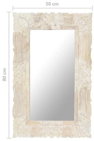 Oglinda alba 80x50 cm, lemn masiv de mango 1, Alb, 80 x 50 cm