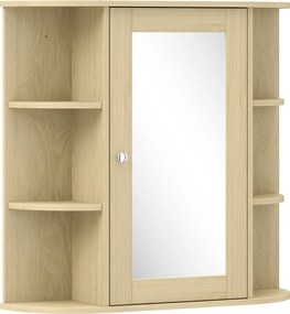 HOMCOM Dulap de baie cu oglindă Dulap de perete cu rafturi deschise 66x17x63 cm Natural | Aosom Romania