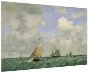 Tablou - Eugène Boudin, Ships and Sailing Boats Leaving Le Havre, reproducere (90x60 cm)