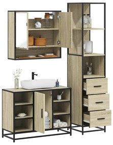 vidaXL Set de mobilier de baie din 3 piese din lemn de stejar Sonoma