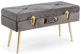 Bancheta Polina cu spatiu de depozitare, Otel Poliester, Gri, 80x34x42 cm