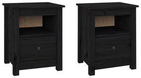 813718 vidaXL Noptiere, 2 buc., negru, 40x35x49 cm, lemn masiv de pin