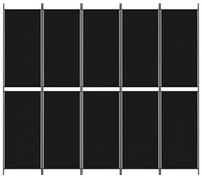 Paravan de cameră cu 5 panouri, negru, 250x220 cm, textil