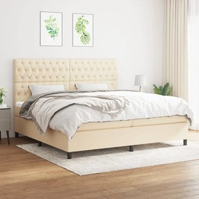vidaXL Pat box spring cu saltea, crem, 200x200 cm, textil