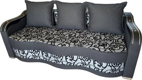 Canapea DIANA extensibila, 3 locuri, cu lada de depozitare, stofa gri cu negru , 220x100x80 Negru + Gri