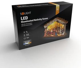 Scena Nașterii Solight LED de Crăciun din lemn, 6x LED, 26 x 17 cm, 2x AA