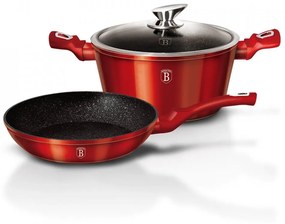 Set oala cu capac si tigaie marmorate (3 piese) din aluminiu forjat Burgundy Metallic Line Berlinger Haus BH 1291N