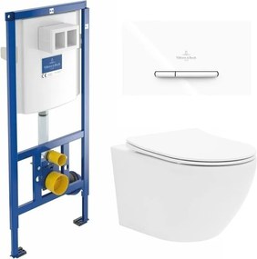 Rezervor WC cu cadru incastrat Villeroy&Boch 112 cm cu clapeta ViConnect 300S alb plus vas WC Rune Ivaldi alb cu capac softclose