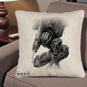 Perna Personalizata Berserk Guts Armor of Darkness Manga, 40x40 cm, Bej Canapea, Husa Detasabila, Perna Inclusa, BEKZ®