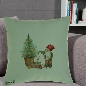 Perna Decorativa Pitic de Craciun cu Brad, 40x40 cm, Verde, Husa Detasabila, Perna Inclusa, BEKZ®