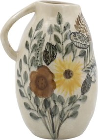 Carafă decorativă din ceramică cu motiv floral, H25/D17 cm, crem