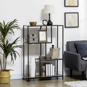 Biblioteca in stil industrial modern cu 4 rafturi, rafturi din lemn si metal pentru sufragerie si birou, 83x34x180cm maro HOMCOM | Aosom RO