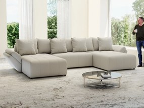 Colțar extensibil dumonde cu ladă de depozitare si sezut confortabil din spuma high-density, Berlin U Enjoy Bej 380x180 cm