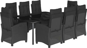 vidaXL Set mobilier de grădină cu perne, 9 piese, negru, poliratan