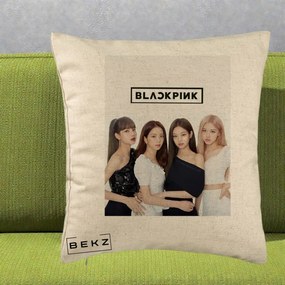 Perna Personalizata K-pop BLACKPINK Foto Grup-Negru, 40x40 cm, Bej, Husa Detasabila, Perna Inclusa, BEKZ®