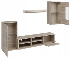 Mobilier de perete living, stejar sonoma, DTD, FRONTAL 1 NEW