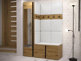 Mobilier hol Tovenaz X (Stejar artisan + Negru + Alb) (cu oglindă). 1104788
