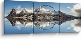 Tablou cu munți și reflectarea lor (cu ceas) (90x30 cm)