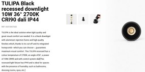 Spot LED incastrabil TULIPA Black recessed downlight 10W 36° 2700K CRI90 dali IP44