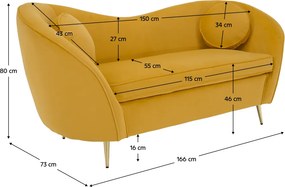 Canapea cu 2 locuri de design, ţesătură Velvet galbenă/gold crom auriu, EZIO TYP 2