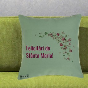 Cadou de Onomastica - Perna Personalizata Felicitari de Sfanta Maria, 40x40 cm, Verde, Husa Detasabila, Perna Inclusa, BEKZ®