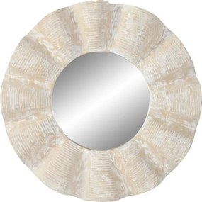 Oglindă decorativă sculptată, stil rustic vintage, culoare alb decapat, din lemn de tec, „Carved White”