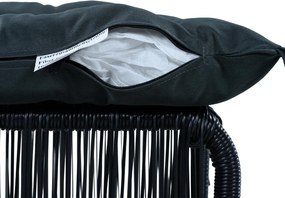 Set mobilier de grădină de exterior în 5 piese, set lounge pentru balcon cu 2 scaune, 2 taburete și masă cu blat din sticlă, Negru+Gri